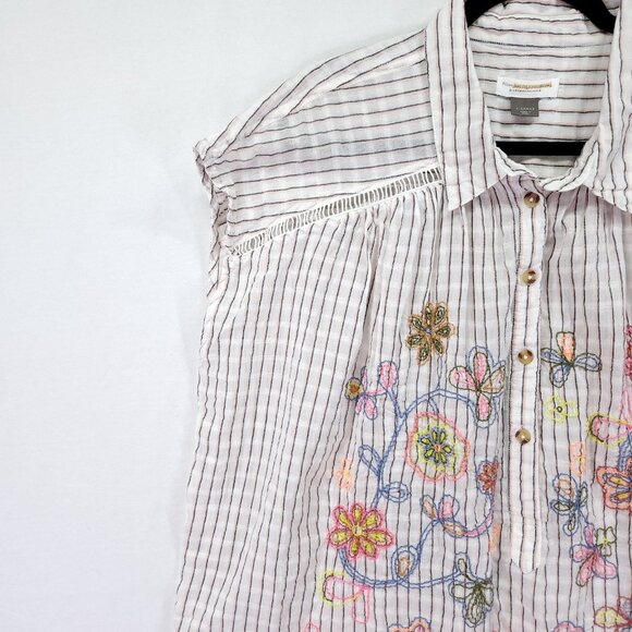 Pilcro Anthropologie Top Womens XL Linen Blend Serena Surf Henley Embroidered - Picture 7 of 12